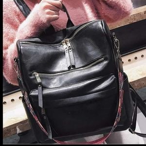 Black leather convertible backpack